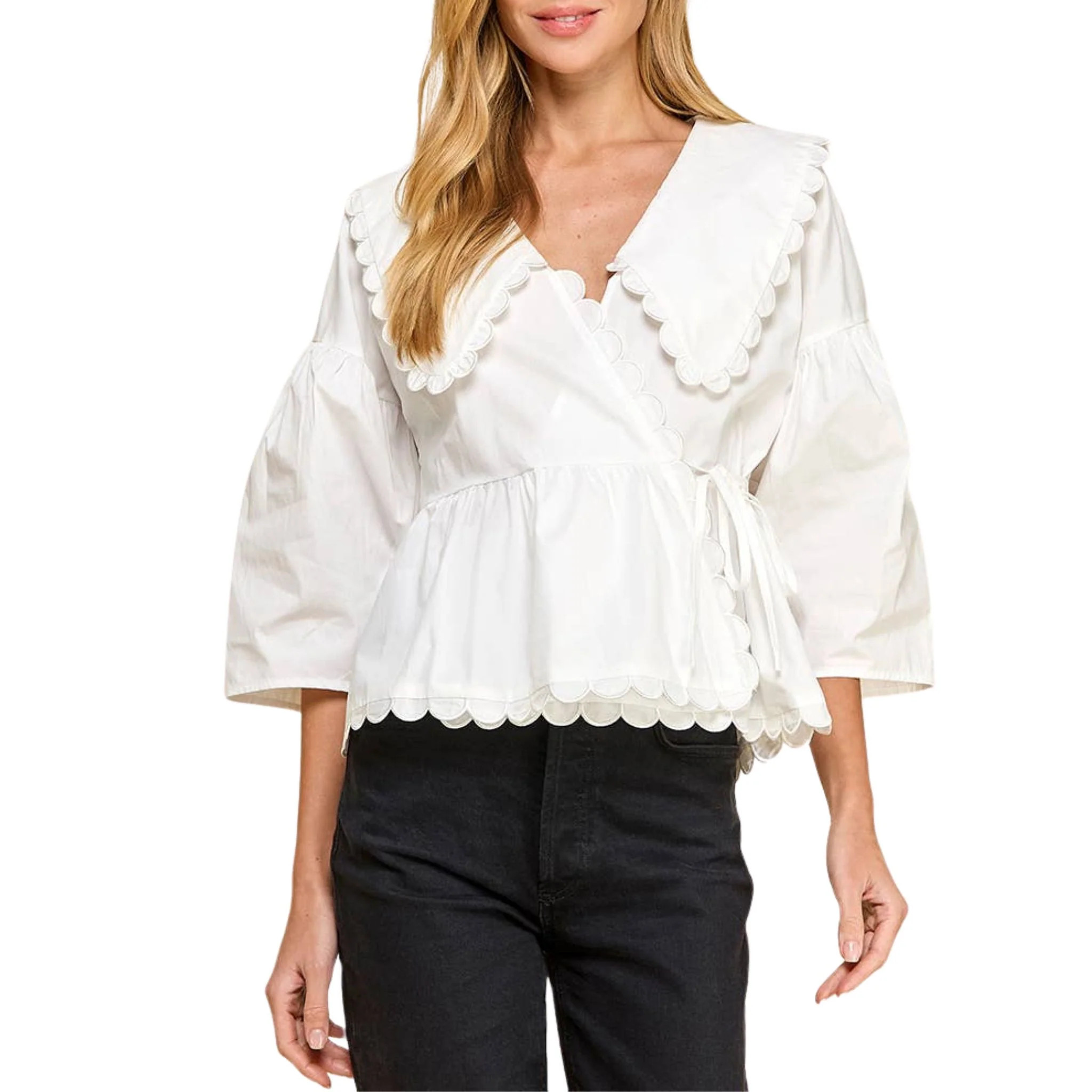 Peter Pan Collar Wrapped Front Top | Christina Greene 