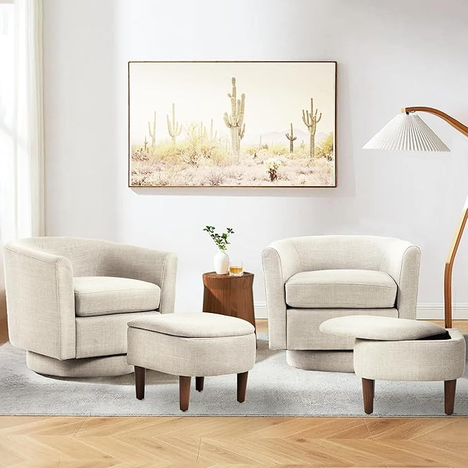 COLAMY Upholstered Swivel Barrel Accent Chair with Ottoman, Modern Single Sofa Lounge Armchair Cl... | Amazon (US)