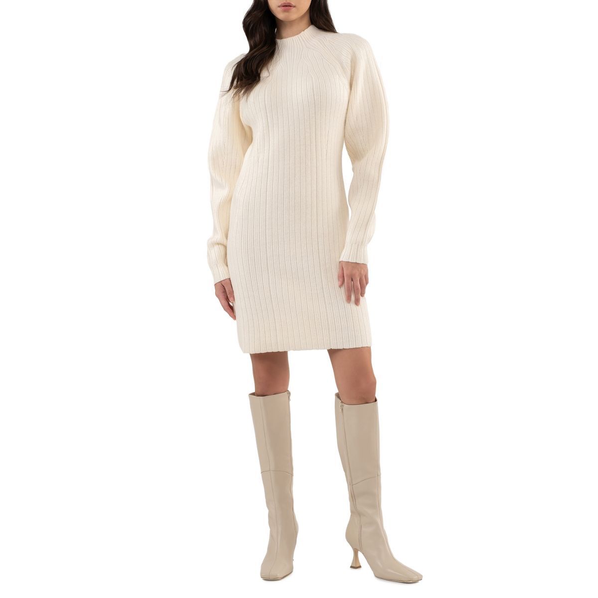 August Sky Women's Puff Long Sleeve Mini Sweater Dress | Target