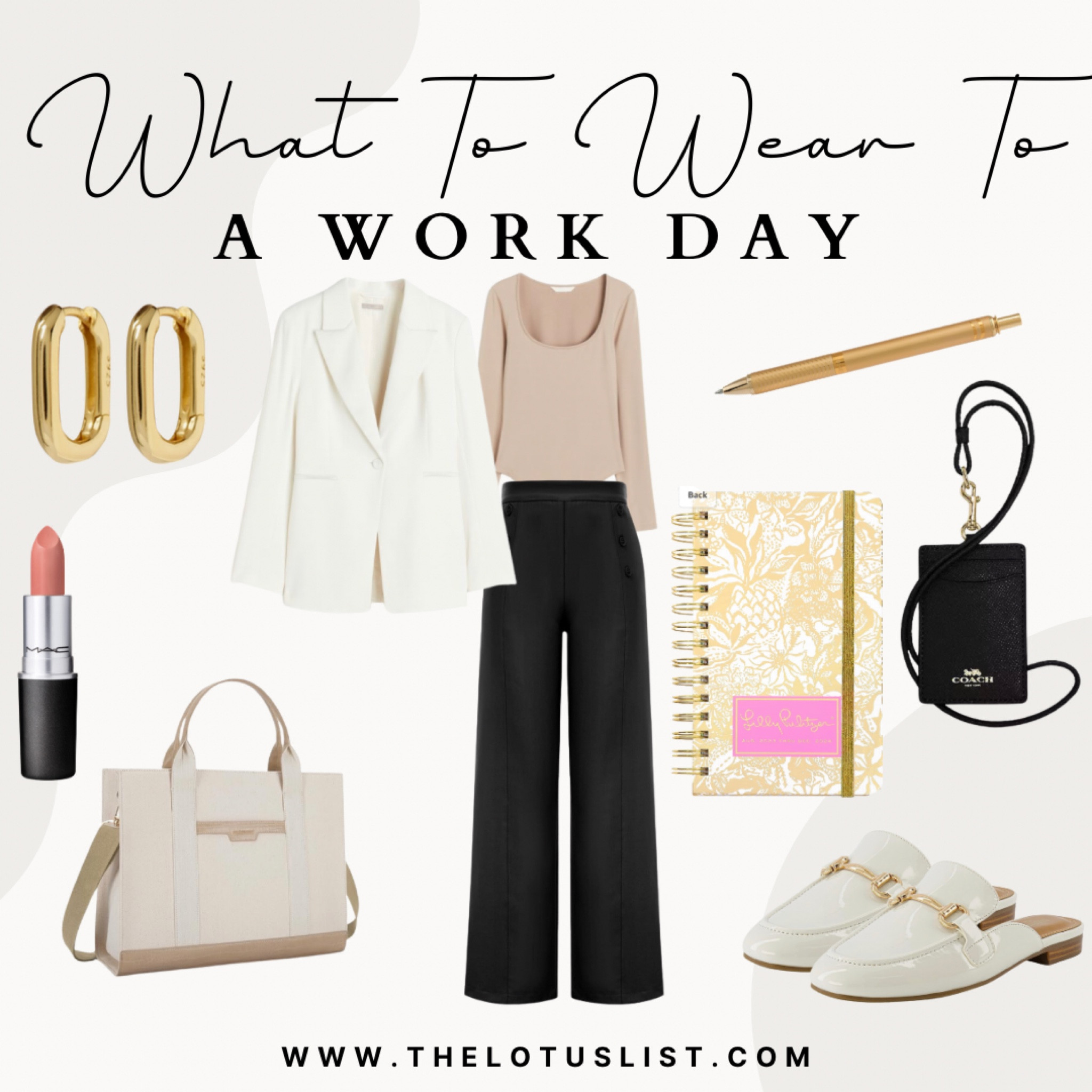 LTKHoliday / ltkfindsunder50 / ltkfindsunder100 / LTKsalealert / LTKshoecrush / LTKitbag / LTKhome / LTKbeauty / LTKGiftGuide / workwear / work wear / fall outfit / fall outfits / work outfit / work outfits / tote bag / laptop bag / black trousers / trousers / bodysuit / beige bodysuit / white blazer / blazer / notebook / pen / gold pen / lilly Pulitzer notebook / gold hoop earrings / hoop earrings / gold hoops / lanyard / coach lanyard / mac lipstick 

#LTKworkwear #LTKSeasonal #LTKstyletip