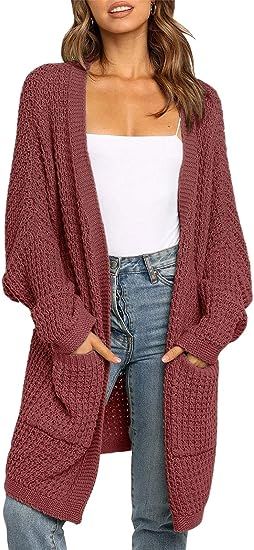 ZESICA Women's 2023 Fall Long Batwing Sleeve Open Front Chunky Knit Cardigan Sweater | Amazon (US)