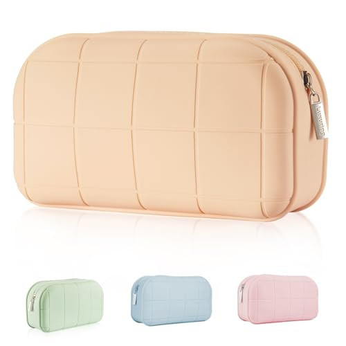 Luxuring Makeup Travel Bag,Silicone Makeup Bag,Cosmetic Travel Bag,Small Toiletry Bag,Cosmetic Pouch for Women and Girls(Cream) | Amazon (US)