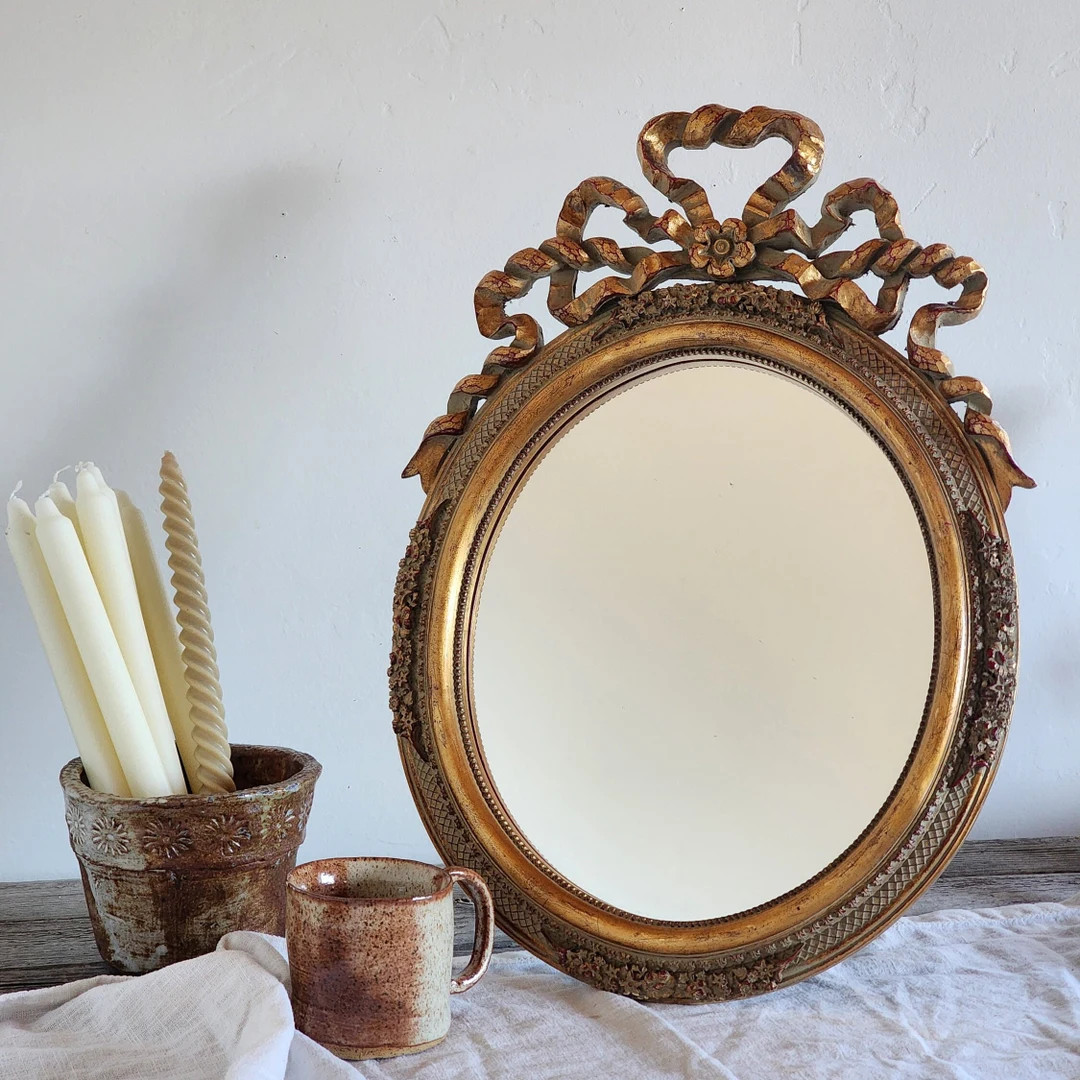 Gold Gilt Mirror Ornate Carved Wood Oval Mirror Vintage Standing Mirror Bathroom Hallway Entry Ho... | Etsy (US)