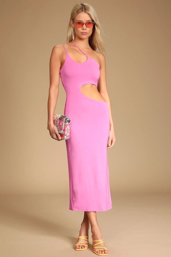 Pick a Side Bright Pink Cutout Asymmetrical Midi Dress | Lulus (US)