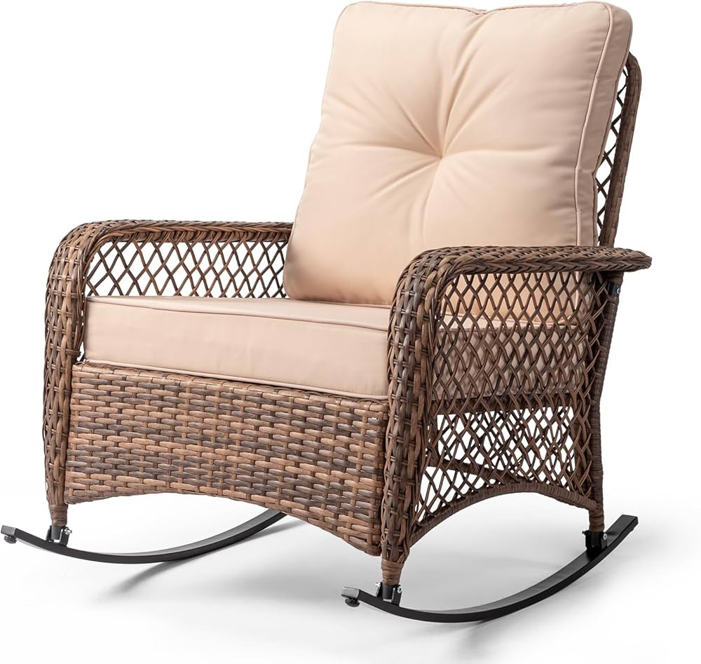 Outvita Outdoor Wicker Rocking Chair, Patio Rattan Rocker Chair w/Cushions & Steel Frame, All-Wea... | Amazon (US)