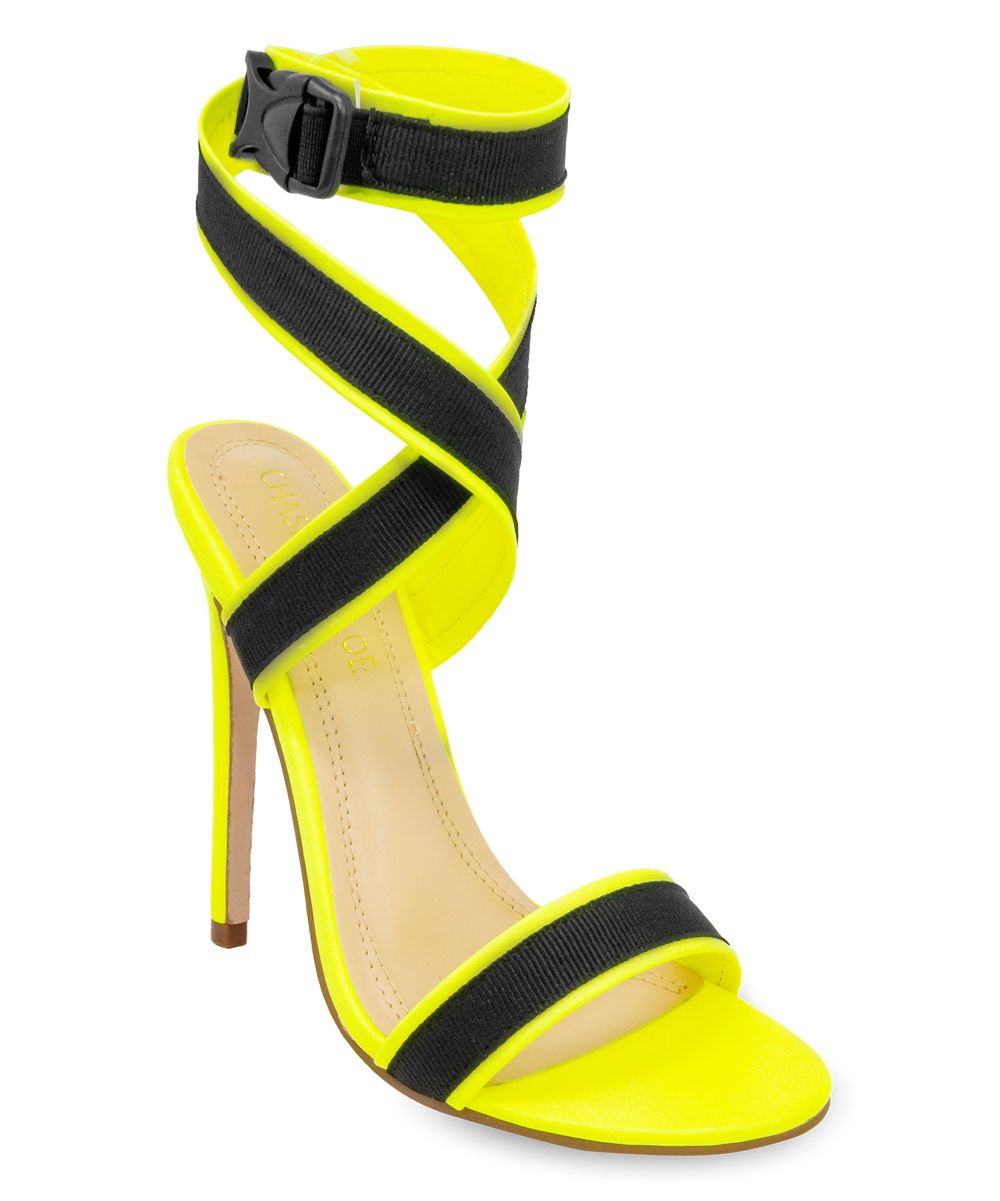 Chase & Chloe Women's Sandals NEON - Neon Yellow & Black Pu Robin Sandal - Women | Zulily