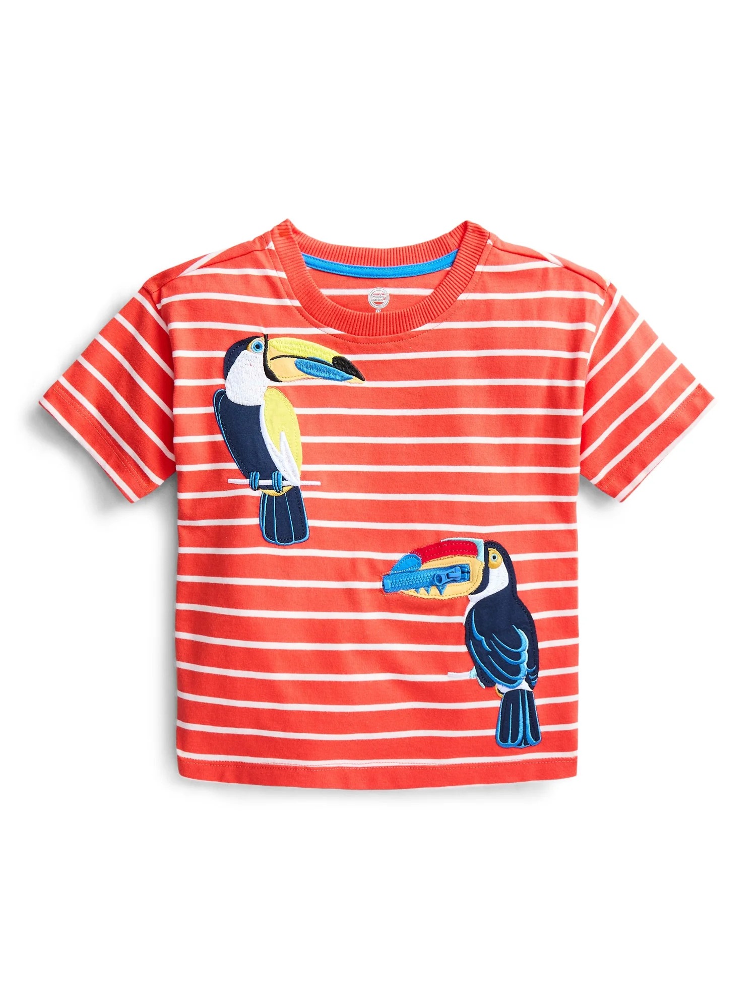Wonder Nation Toddler Boys Short Sleeve Striped Graphic Tee with Zipper Pocket, Sizes 12M-5T | Walmart (US)