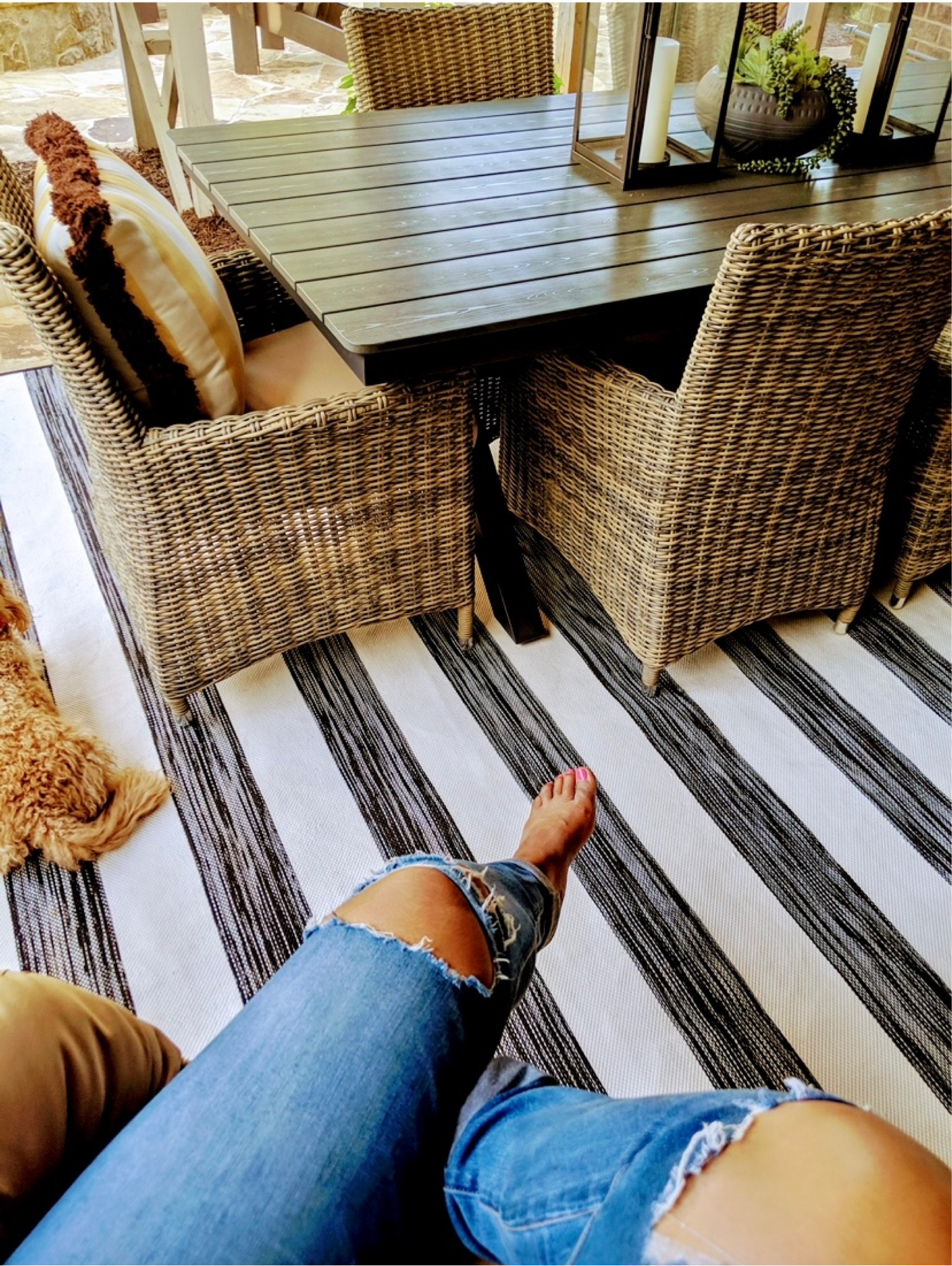 I love a good rug! 
(My patio set is no longer sold. Similar patio set linked!) 
Indoor/outdoor rug, decor ideas, patio design, outdoor dining, spring, summer.

#LTKstyletip #LTKhome