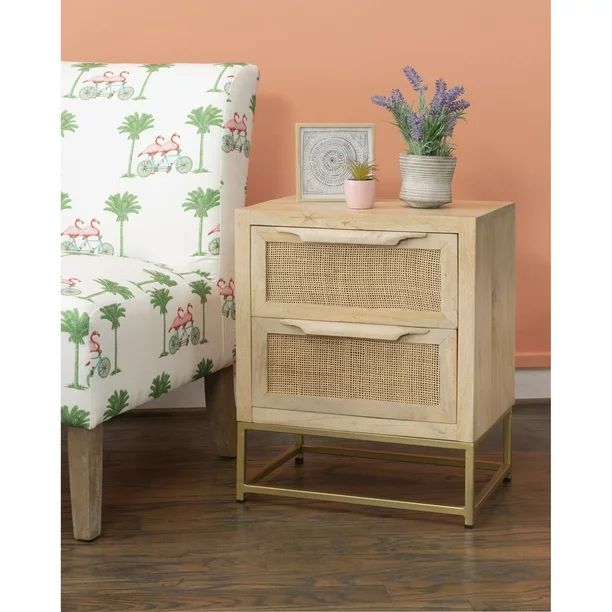 Janie 2-Drawer Rattan Cabinet, Natural and Gold - Walmart.com | Walmart (US)