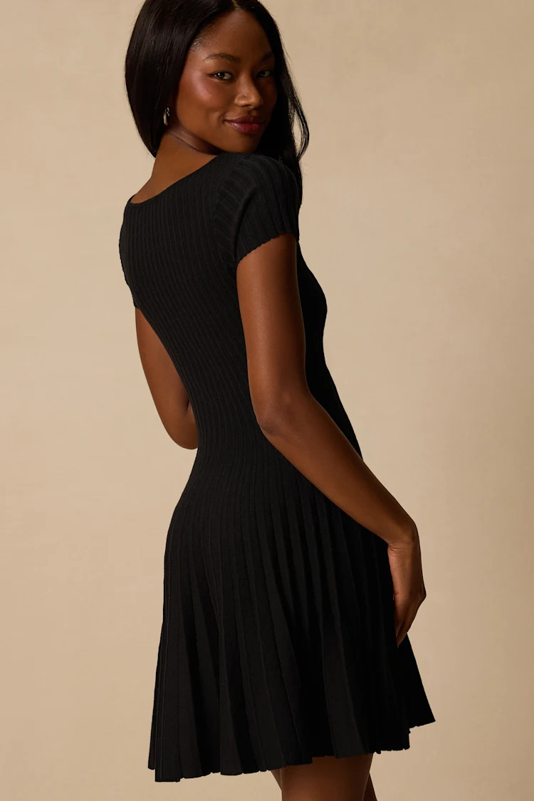 Sarielle Black Pleated Sweater Mini Dress | Lulus