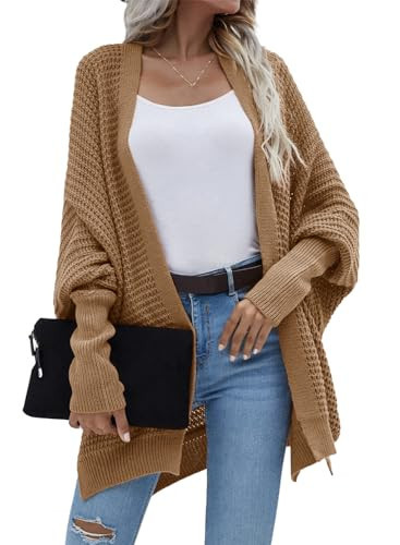 Dokotoo Womens Oversized Winter Cardigan Sweaters for Women 2025 Fashion Open Front Ladies Batwing Long Sleeve Autumn Chunky Fashion Soft Knit Winter Outerwear Coats Light Beige X-Large | Amazon (US)