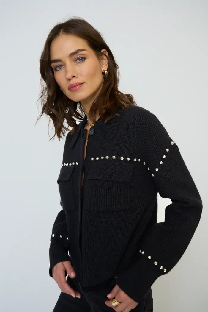 Central Park West Jay Studded Sweater Jacket | Nordstrom | Nordstrom