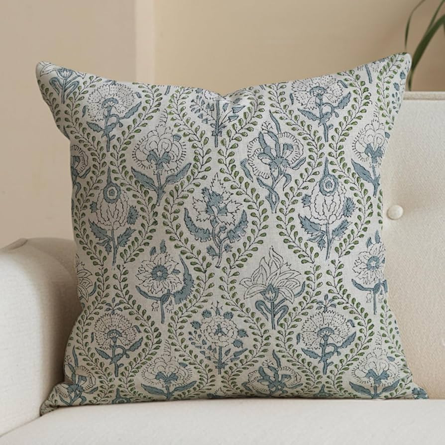 Plush, Chic Block Print Decorative Handmade Square Shape 22"X22" Inch Pillow Cover for Sofa Couch... | Amazon (US)