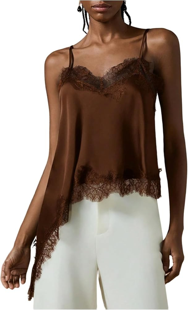 GORGLITTER Women's Lace Satin Cami Top Asymmetrical Silk Western Camisole | Amazon (US)