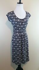 BODEN Black & White Folk Art Print Ruched Waist Cap Sleeve Soft Knit Dress 10 | eBay US