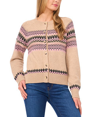 CeCe Women's Crewneck Fair Isle Long-Sleeve Cardigan Sweater - Macy's | Macy's
