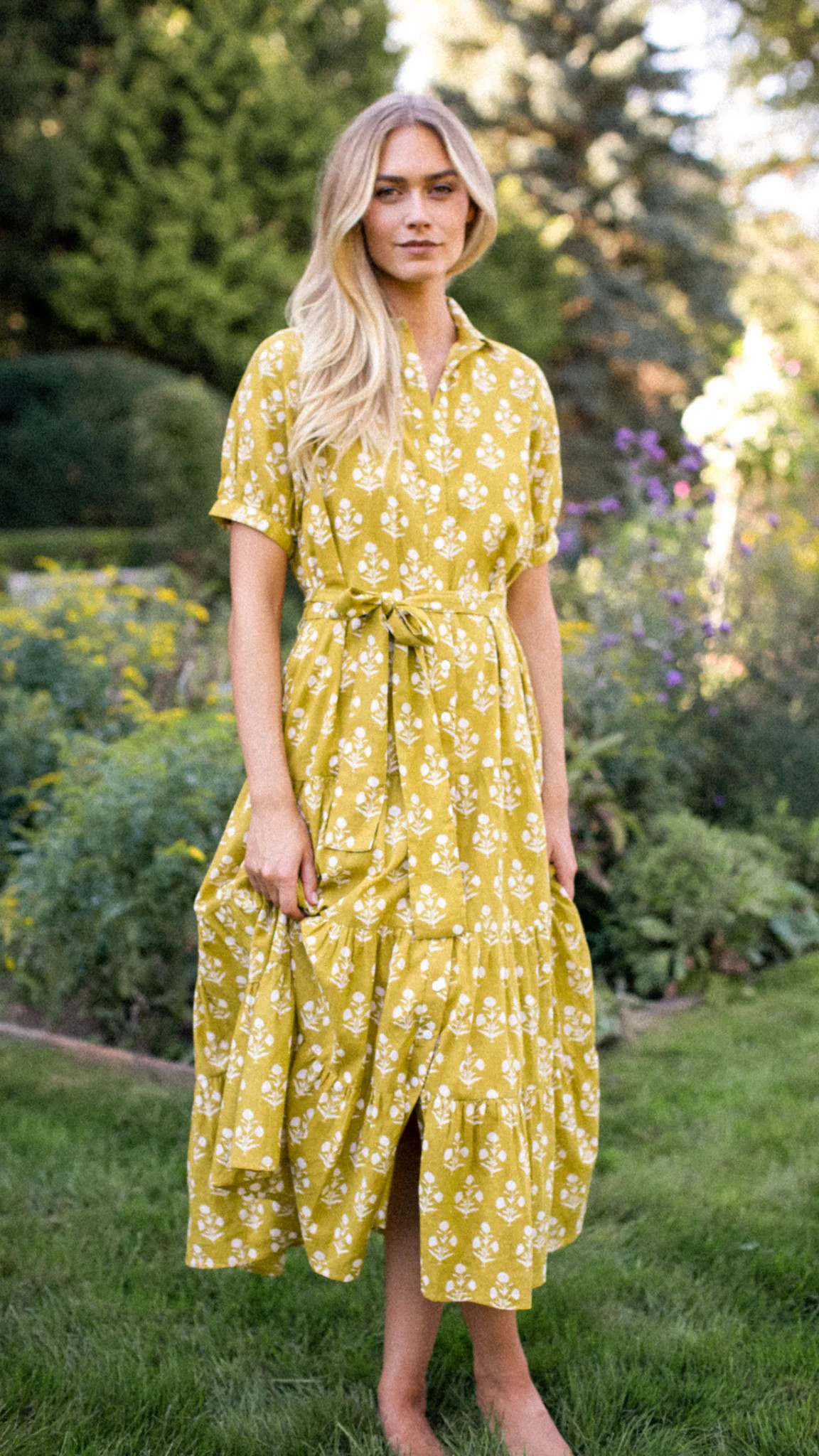 Short Sleeve Shirt Dress - Chartreuse Daffodil | Marea