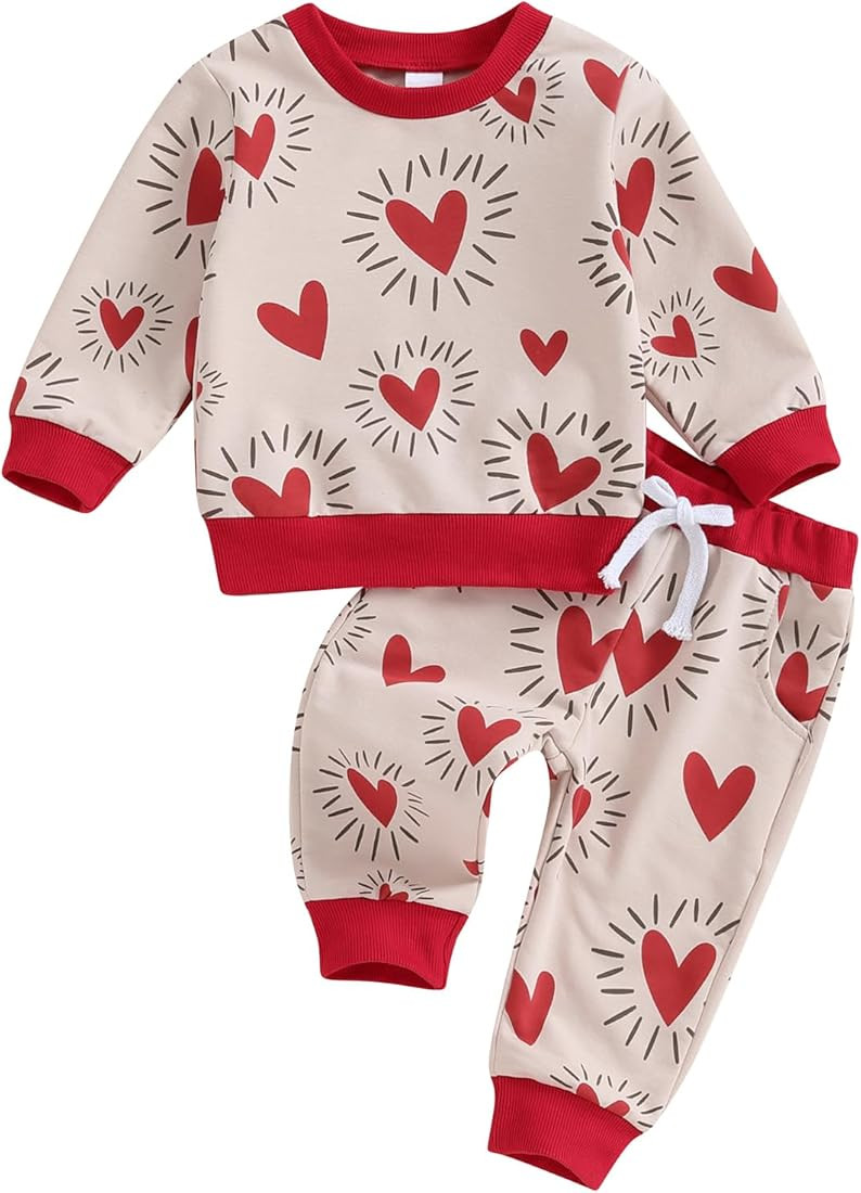 Molgkyo Toddler Baby Boy Valentines Day Outfit Long Sleeve Letter Print Sweatshirt Tops Pants Set... | Amazon (US)