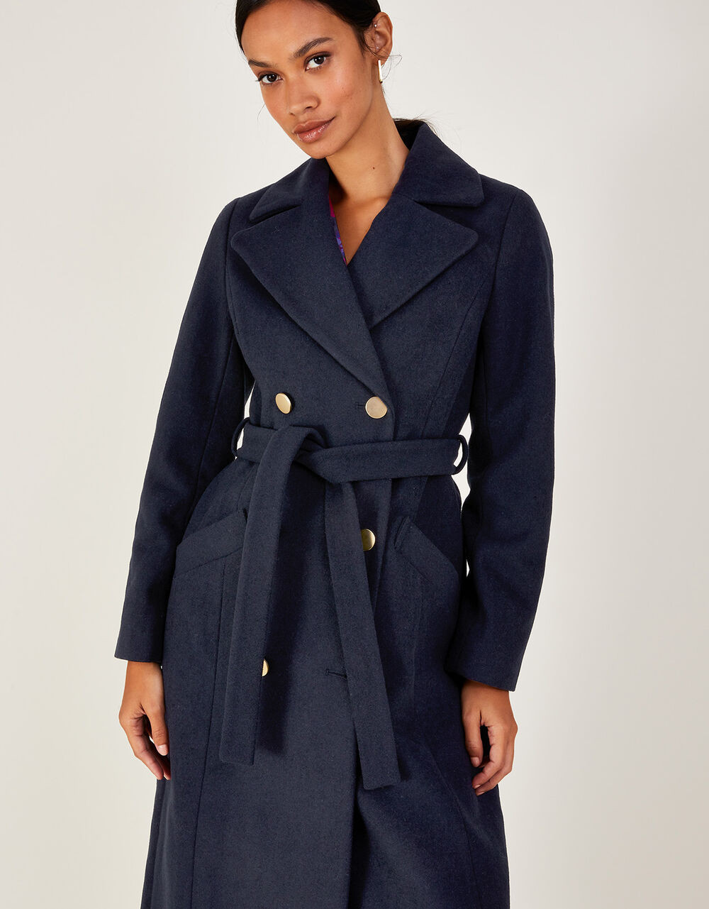 Lola Belted Wool Trench Coat Blue | Monsoon (UK)