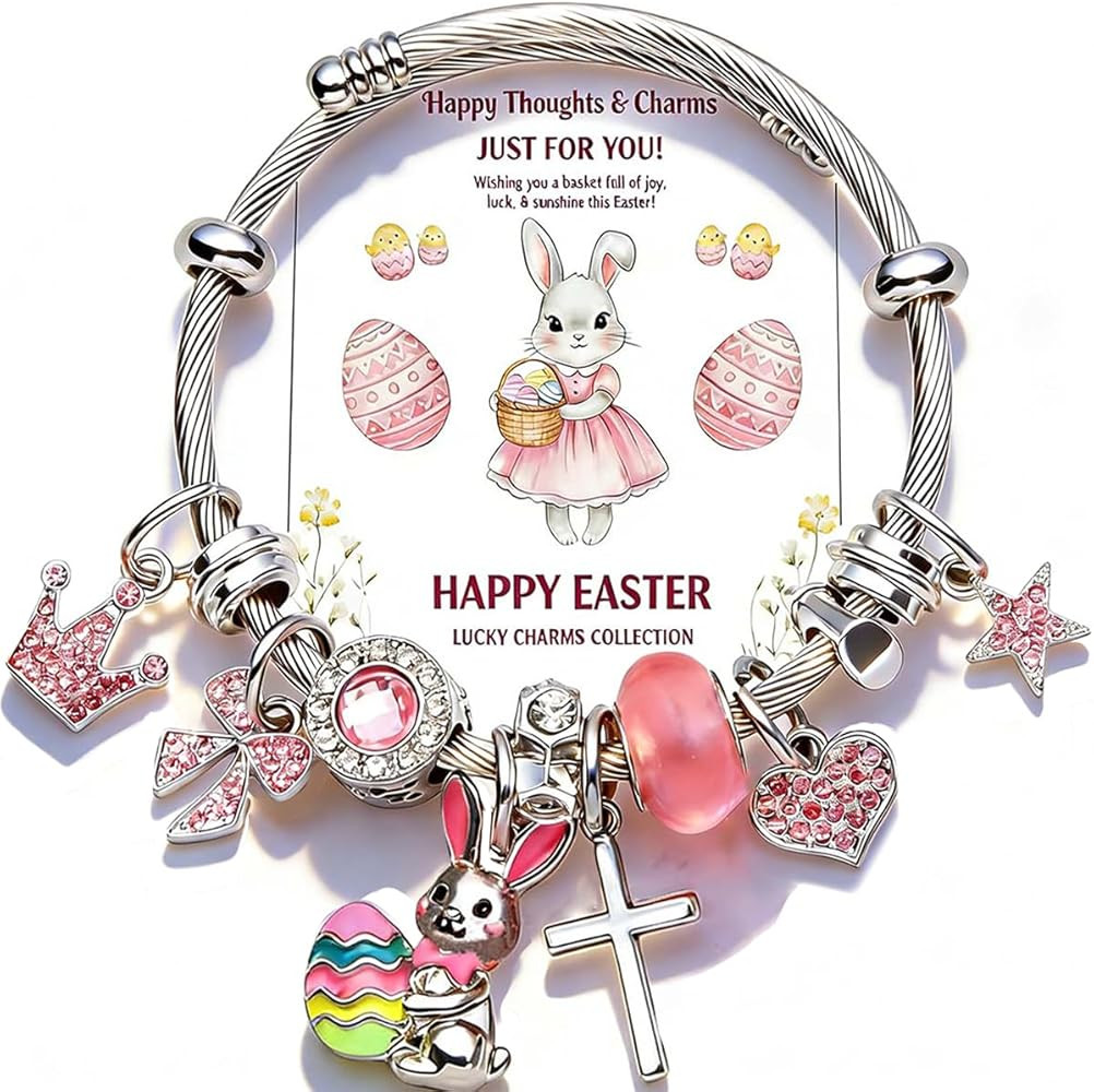 Easter Basket Stuffers, Easter Bracelet Jewelry Gifts, Adjustable Bunny and Egg Cross Charms Bang... | Amazon (US)