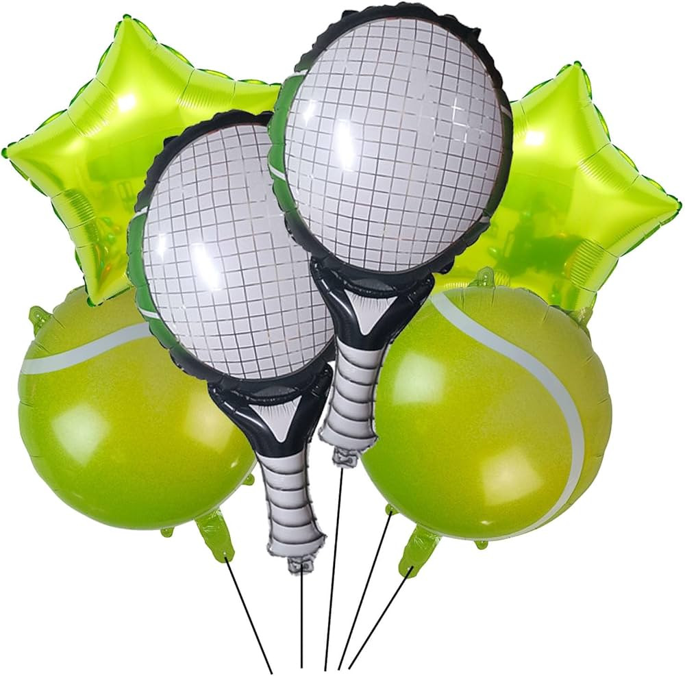6PCS Tennis Ball Foil Balloons Green Star Balloons Tennis Party Balloons for Sports Tennis Themed... | Amazon (US)