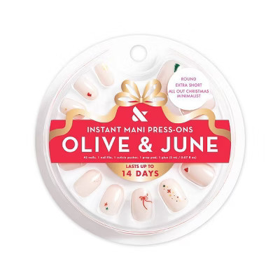 Olive & June Press-On Fake Nails - XS Round - All Out Christmas Minimalist - 42ct | Target