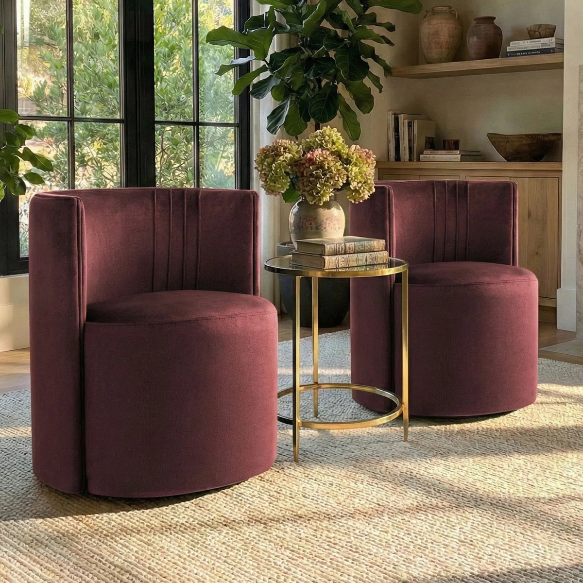 Velvet Upholstered Barrel Accent Chairs with Casters | Wayfair North America