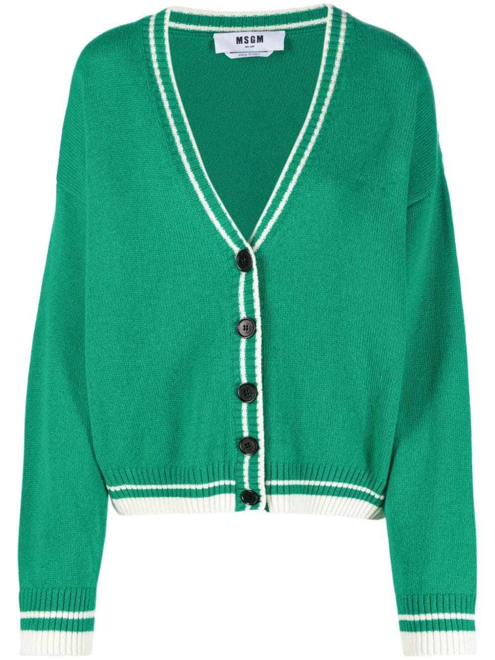 MSGM striped-edge knitted cardigan - Green | Farfetch Global