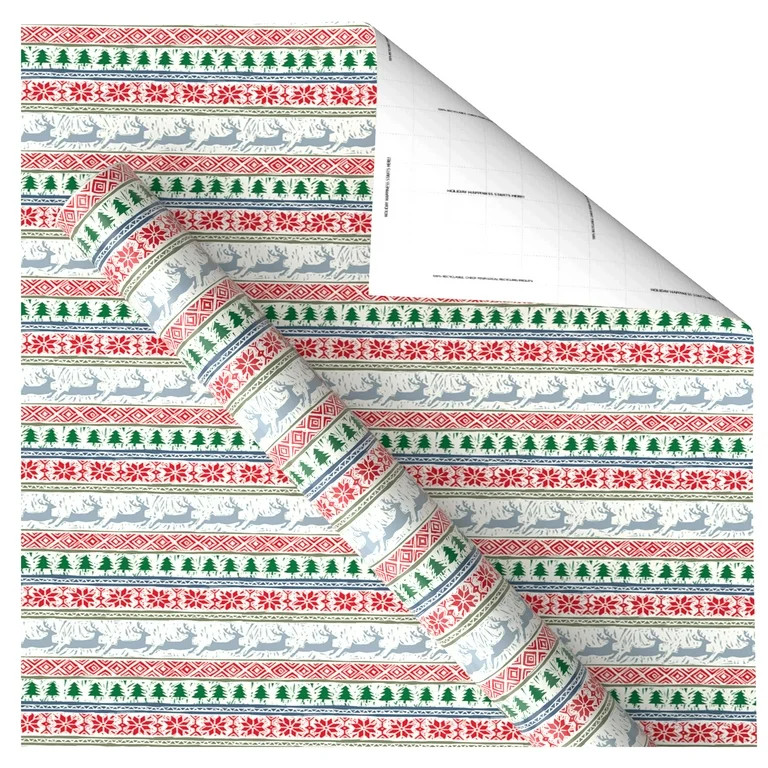 Multicolor Deer Christmas Sweater Wrapping Paper, 160 sq ft, by Holiday Time | Walmart (US)