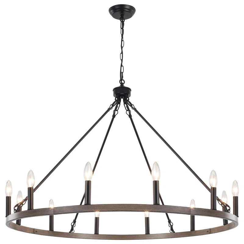 Moomal 12 - Light 38" Candle Style Dimmable Wagon Wheel Chandelier | Wayfair North America