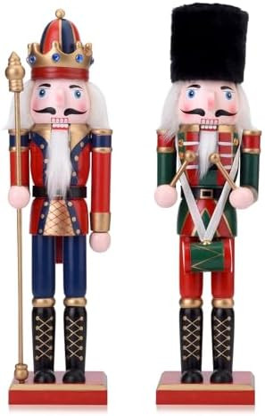 2 Pack Christmas Nutcracker King and Soldier Figures, 12 Inch Wooden Nutcracker Christmas Festiva... | Amazon (US)