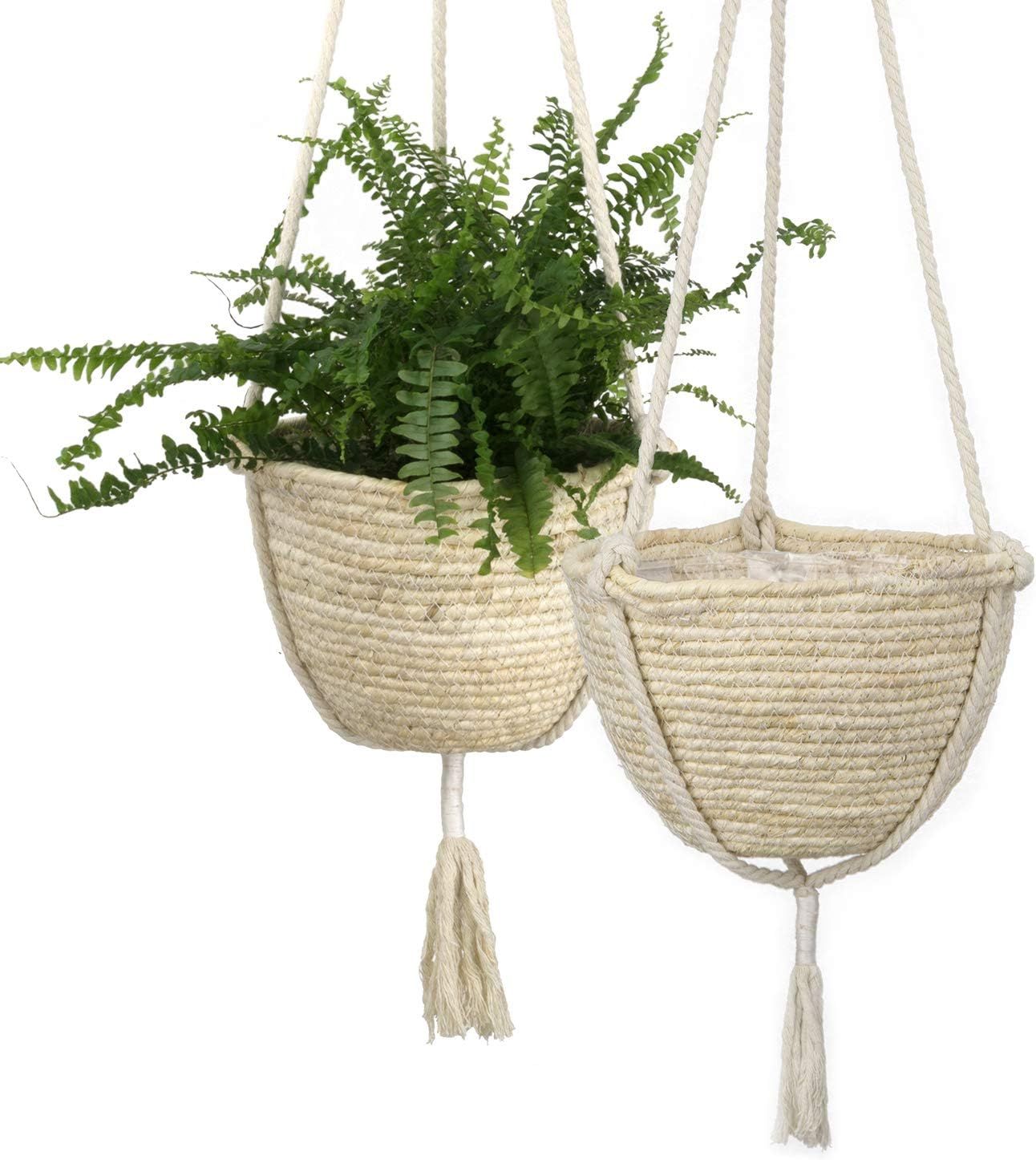 Natural Corn Skin Hanging Planter Basket Set,Indoor Plant Pots, Boho Decor Plant Pot Cover, 9 (D)... | Amazon (US)
