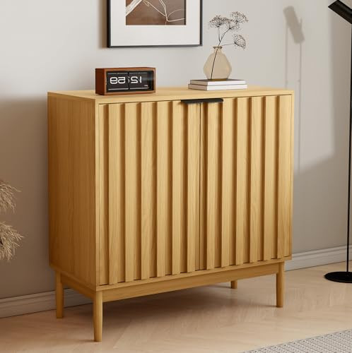 Otterease Fluted Buffet Cabinet with Storage, Wooden Sideboard with Doors & Adjustable Shelves, Modern Accent Cabinet for Kitchen, Living Room, Entryway, Hallway, Natural | Amazon (US)
