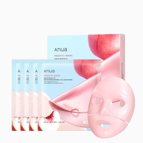ANUA Peach 70 Niacin Brightening Collagen Mask, Overnight Face Mask for Glass Skin, Niacinamide, Collagen Facial Mask, Glow up with Hydration, Natural Color, Korean Skin Care (38g, 4ea) | Amazon (US)