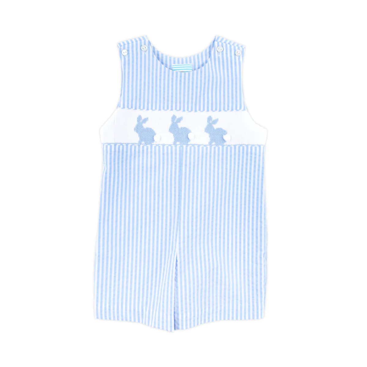 Spring Bunnies Blue Stripe Smocked Jon Jon | Classic Whimsy