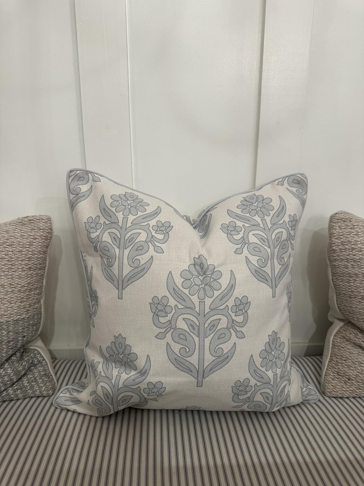 The Naples Blue Grey Pillow Cover Off-White Background Grandmillennial Throw Pillow for Home 20" ... | Amazon (US)