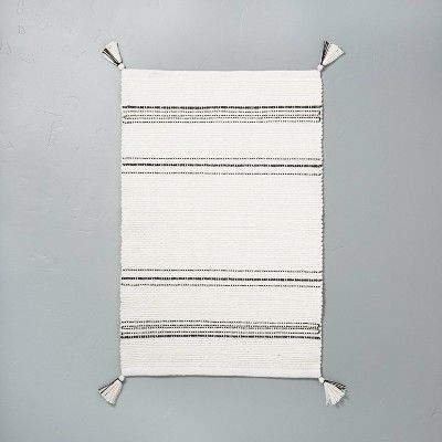 Tonal Stripes Bath Rug with Corner Tassels Sour Cream/Railroad Gray - Hearth & Hand™ with Magno... | Target