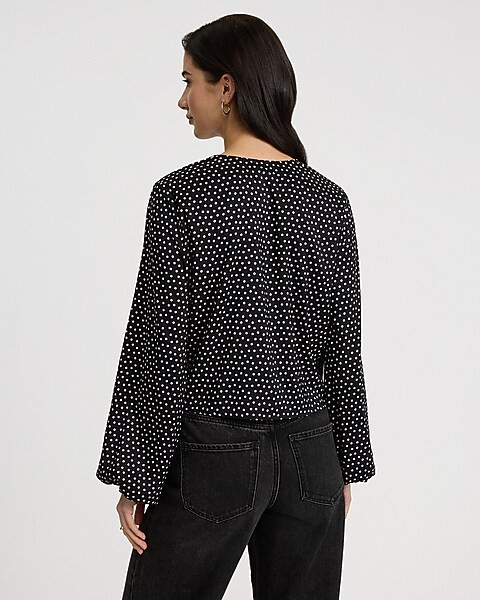 Polka Dot Satin V-neck Long Sleeve Shirt | Express