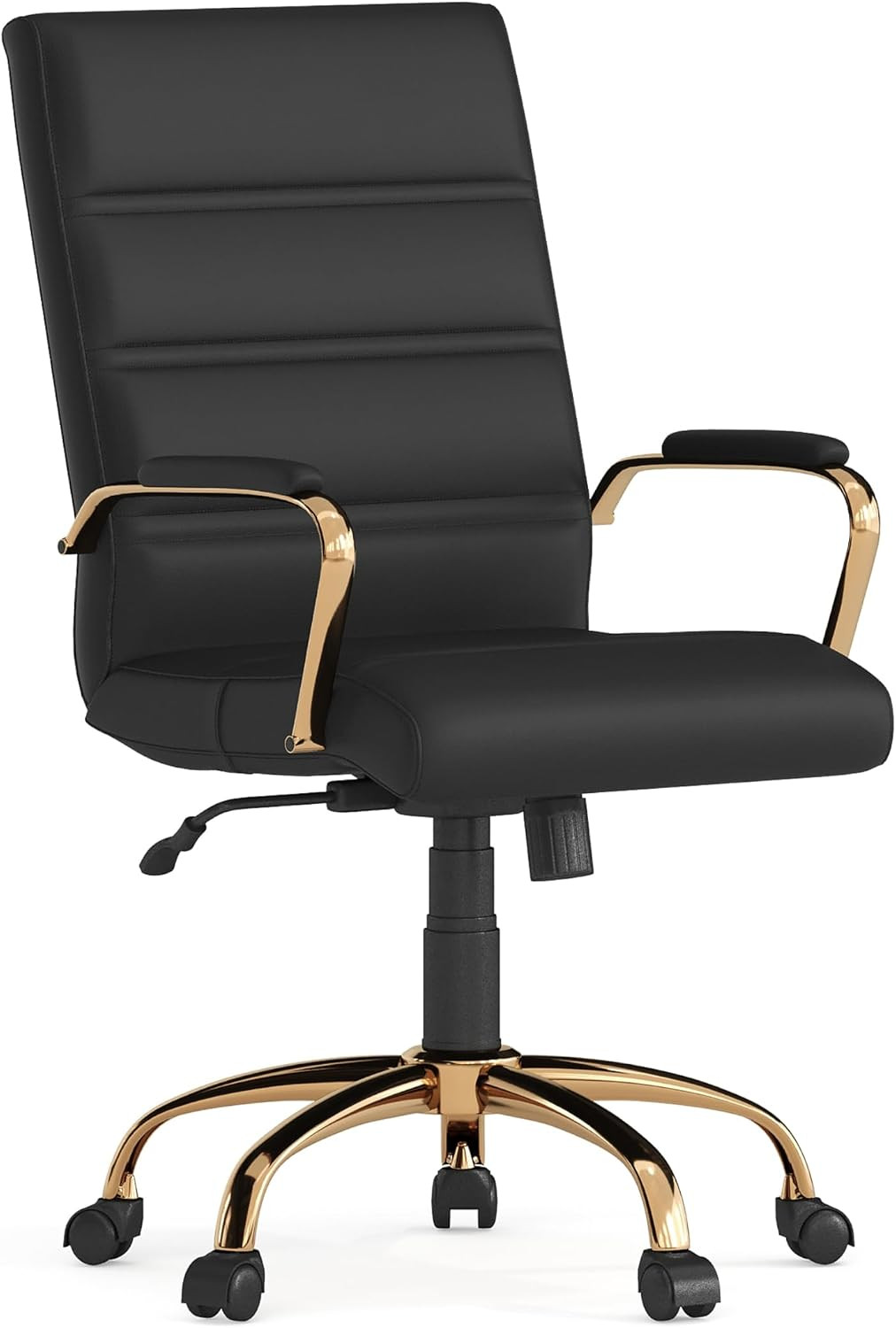 Flash Furniture Mid-Back Black LeatherSoft Executive Swivel Office Chair with Gold Frame and Arms | Amazon (US)