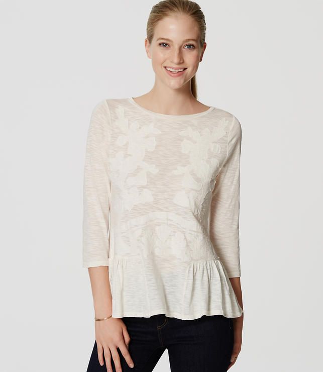 Lace Applique Peplum Tee | Loft