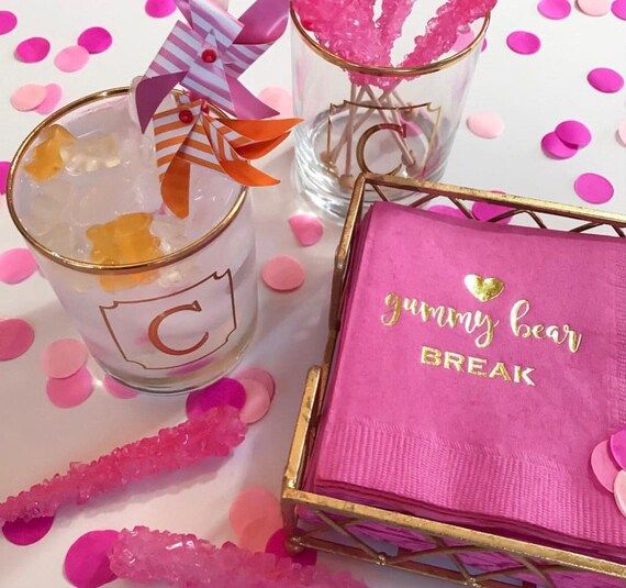 gummy bear napkins, personalized cocktail napkins, party napkins, pink napkins, paper napkins, kids  | Etsy (US)