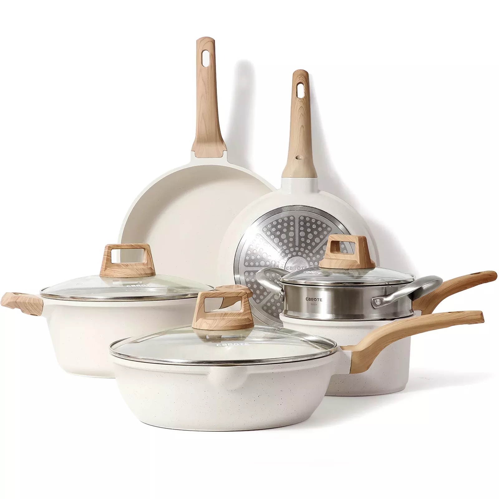 Kasanova Nonstick Pots and Pans Set,11 Pcs Granite Stone Kitchen Cookware  Sets (Beige) 