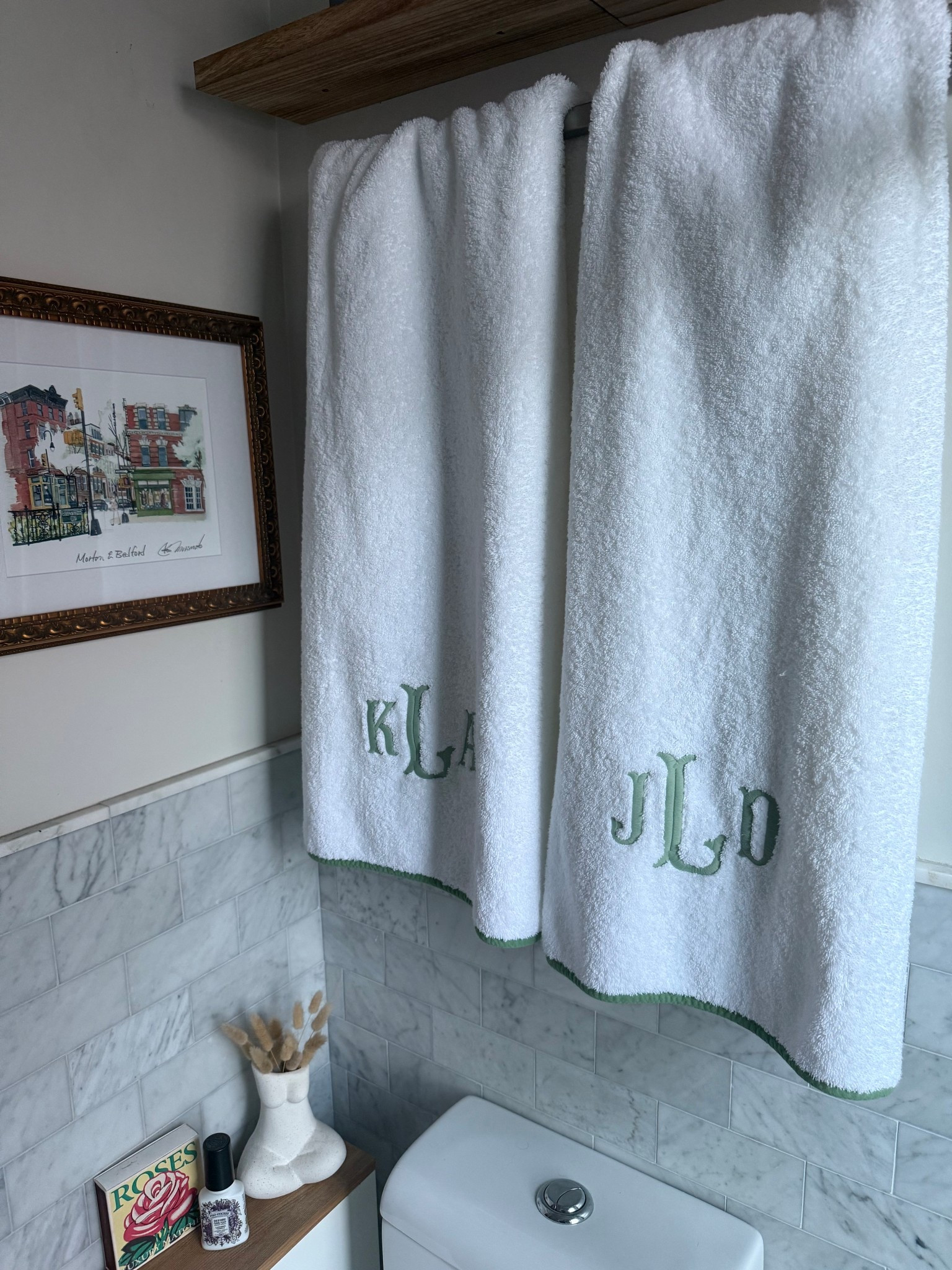 West Village Bathroom upgrade - obsessed with these personalized towels!! 

Embroidery color green, style Perry 

#ltkbathroom #weezie 