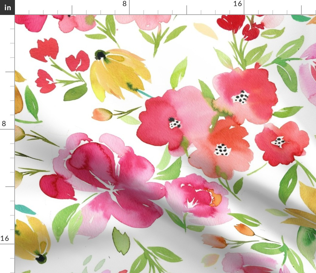 Red Spring floral - Smells like spring - Mom Spring watercolor floral - Red, green and Pink - Jum... | Spoonflower