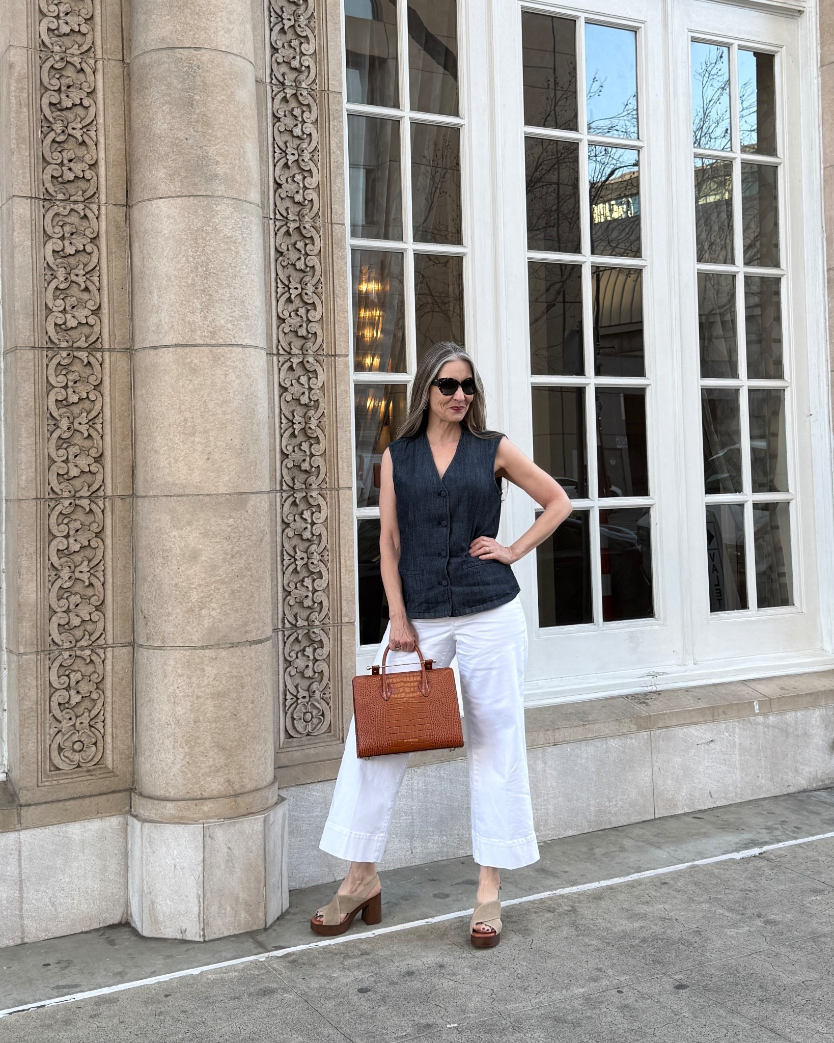 Spring separates … flattering white wide-leg jeans, linen vest, platform sandals, and leather bag. #elevatedbasics #capsulewardrobe #springootd

#LTKSeasonal #LTKOver40 #LTKMidsize