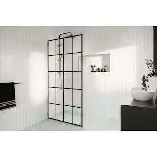 Glass Warehouse French Monture Noir 40 in. W x 78 in. H Fixed Single Panel Frameless Shower Door ... | The Home Depot