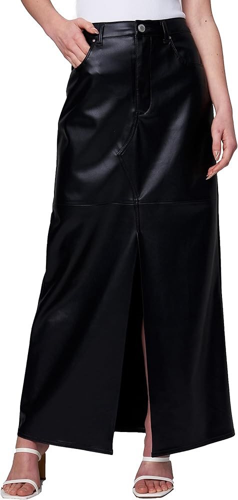 [BLANKNYC] Womens Luxury Clothing Vegan Leather Maxi Skirt with Front Slit Detail, Comfortable & ... | Amazon (US)