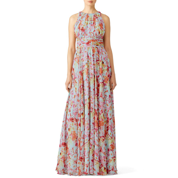 Badgley Mischka Utopia Maxi blue-print | Rent the Runway