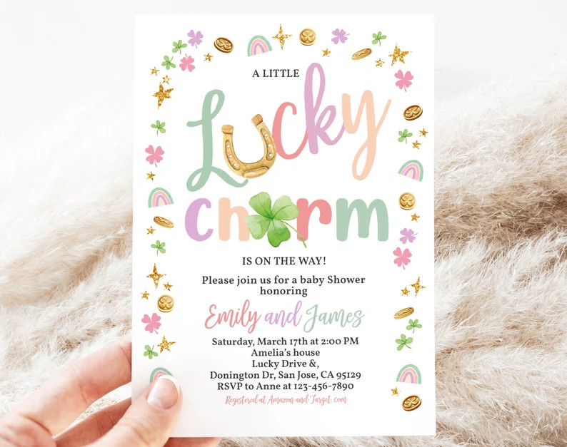 St Patricks Day Baby Shower Invitation A Little Shamrock is on the Way Lucky Charm Invite Green G... | Etsy (US)