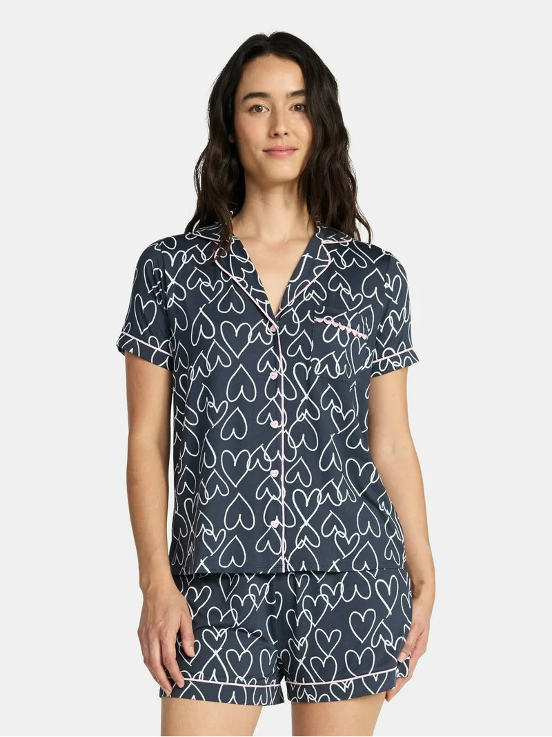 Valentine's Day Women's Knit Notch Collar Top and Shorts Pajama Set from Way to Celebrate, 2-Piec... | Walmart (US)